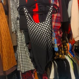 Reebok black and white asymmetric polka dot one piece swimsuit